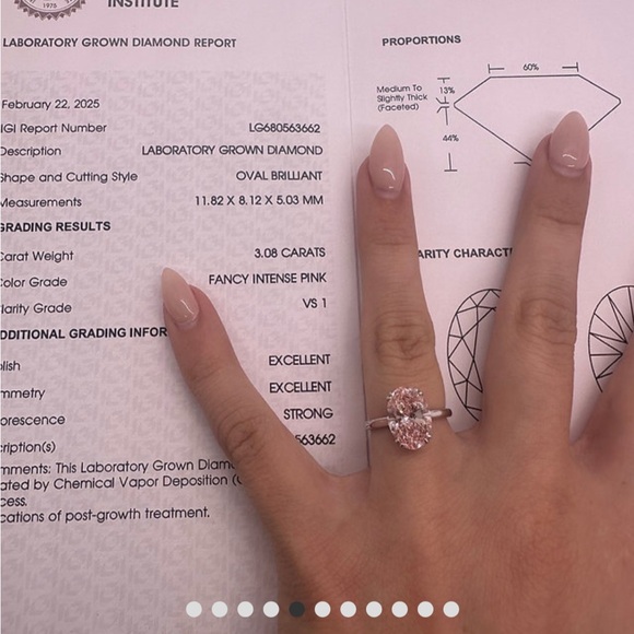 3.08 carat fancy vivid pink oval diamond engagement ring solitaire hidden halo - Picture 7 of 10